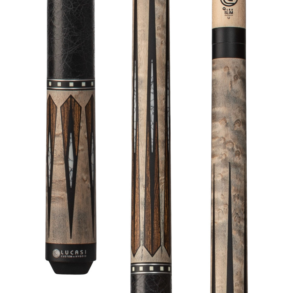 Lucasi Custom Matte Grey Maple & Bocote/White Recon Cue with Leather Wrap - photo 1